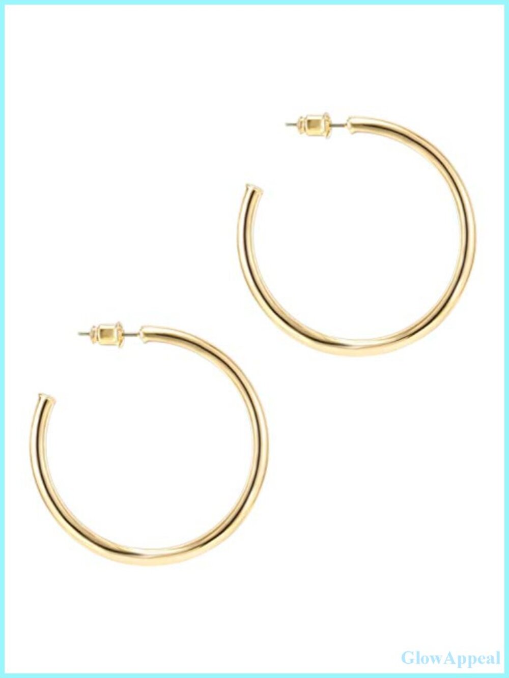 14K Gold Plated 2mm Thick Hoop Earrings for Women Lightweight 45mm